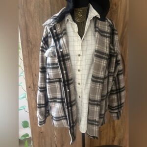 Forever 21 Plaid Jacket w/ Hoodie - Black and Tan